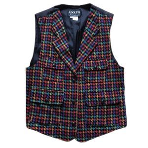 Vintage Houndstooth Waistcoat Vest Size Medium Rainbow Houndstooth 90s Academia